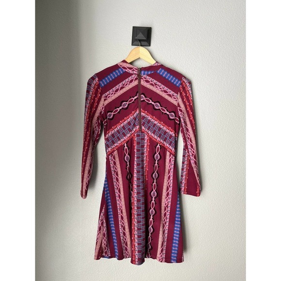 Free People Purple Stella Mini Dress X Small Mock Neck Tribal Print XS - Picture 2 of 3